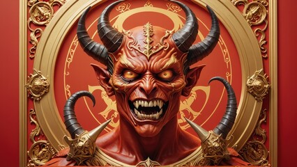 Devilish Portrait with Golden Frame.