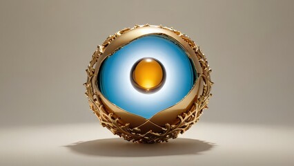 Golden Ornate Sphere with Blue and Orange Interior.