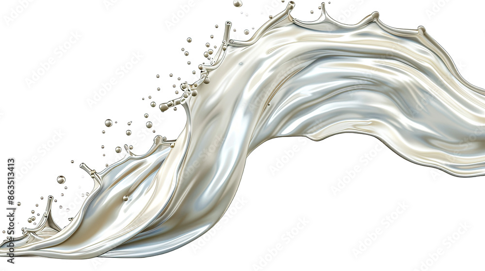 Poster dynamic splash of white liquid against a transparent background, capturing motion and fluidity in a 