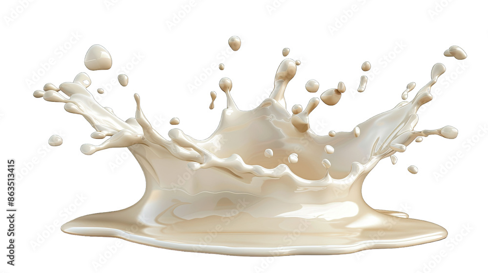 Poster high-speed capture of a milk splash, showcasing the dynamic motion and fluid form against a white ba