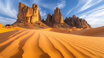 Naklejka premium Exploring Tassili Caves in the Algerian Desert: Golden Sands and Cultural Riches