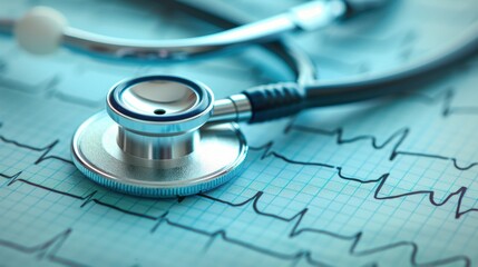 Medical stethoscope lying on an EKG graph, representing the importance of heart monitoring and health care.
