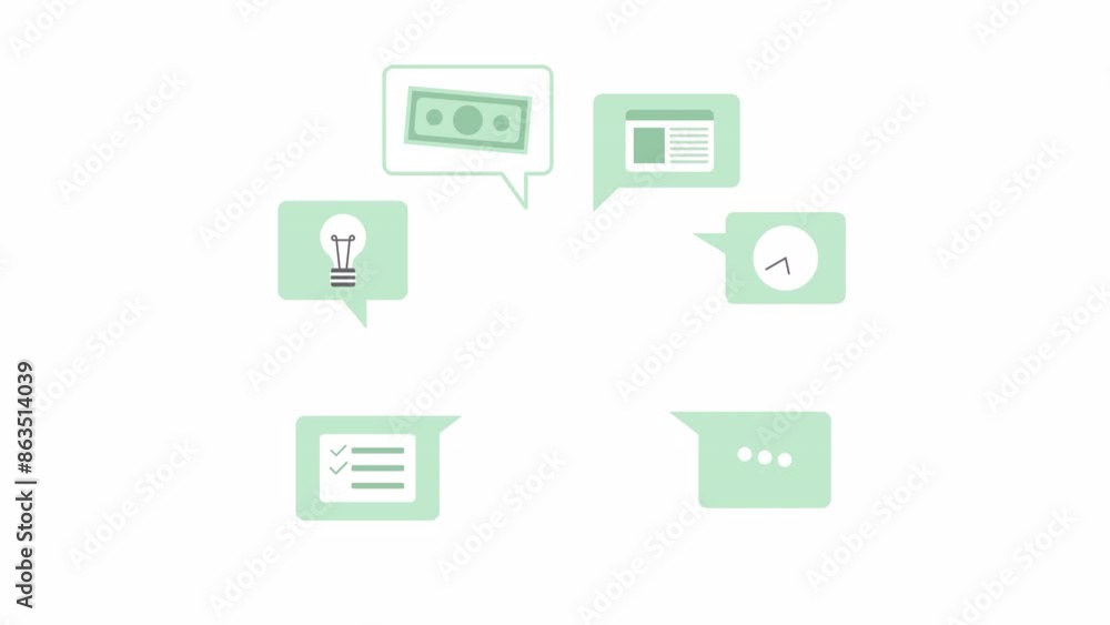 Poster speech bubbles showing up 2d object animation. freelancer tasks flat color cartoon 4k video, alpha c