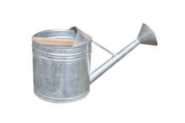 Watering can made of metal zinc isolated on white background