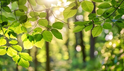 A nature-inspired background with vibrant green leaves and branches