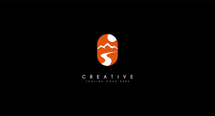winding road river creek logo design vector illustration.