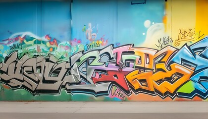 An urban background with a gritty, textured wall covered in graffiti art