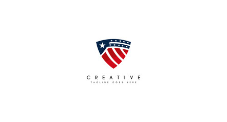 Wing with shield american flag logo design vector illustration.