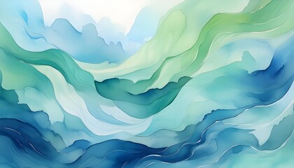 A watercolor background with soft, flowing strokes in shades of blue and green