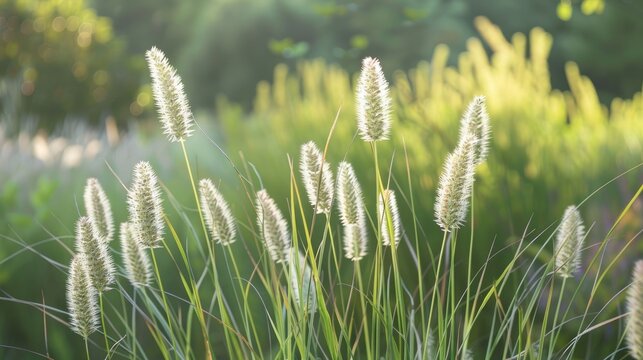 Setaria knootroot bristlegrass in a natural meadow with dense vegetation