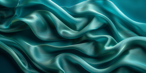 Obraz premium design your space copy background fabric turquoise beautiful folds wavy soft silk wave liquid background color teal elegant fabric satin silk green blue 