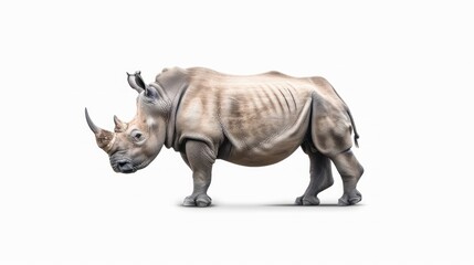 Fototapeta premium White Rhinoceros Standing Against a White Background