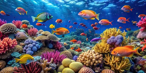 Vibrant coral reef with colorful fish underwater, coral reef, colorful fish, underwater, marine life, vibrant