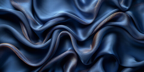 Obraz premium navy blue elegant abstract background silk satin fabric nice folds beautiful dark blue background wavy lines copy space 