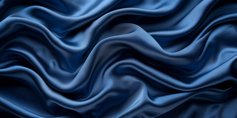 Fototapeta premium navy blue elegant abstract background silk satin fabric nice folds beautiful dark blue background wavy lines copy space 