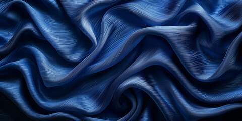 Obraz premium navy blue elegant abstract background silk satin fabric nice folds beautiful dark blue background wavy lines copy space 
