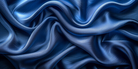 Obraz premium navy blue elegant abstract background silk satin fabric nice folds beautiful dark blue background wavy lines copy space 