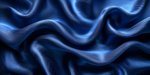 Obraz premium navy blue elegant abstract background silk satin fabric nice folds beautiful dark blue background wavy lines copy space 