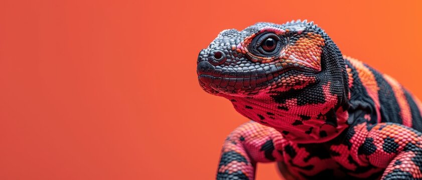 a Gila Monster red and black on red background