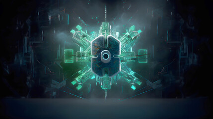 Binary Pad Lock Cyber Security Technology Background With Line and Dots Glowing Lights, Guardians of the Digital Realm: Encrypted Connections in a Binary Fortress for Cyber Lockdown