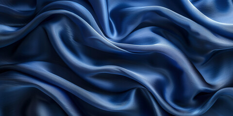 Obraz premium navy blue elegant abstract background silk satin fabric nice folds beautiful dark blue background wavy lines copy space 