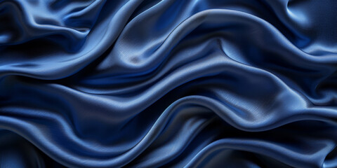 Fototapeta premium navy blue elegant abstract background silk satin fabric nice folds beautiful dark blue background wavy lines copy space 