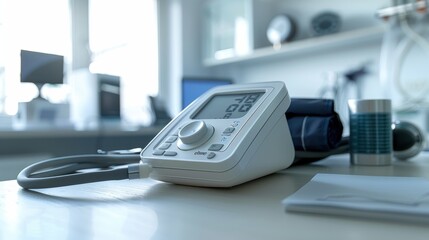 A Close-Up of a Digital Blood Pressure Monitor in a Clinical Setting Highlighting Precision and Reliability