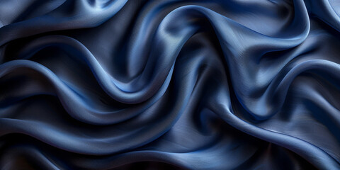 Obraz premium navy blue elegant abstract background silk satin fabric nice folds beautiful dark blue background wavy lines copy space 