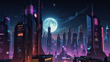 Cyberpunk Cityscape with a moon
