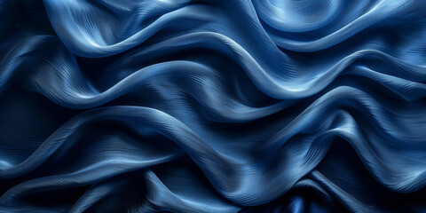 Obraz premium navy blue elegant abstract background silk satin fabric nice folds beautiful dark blue background wavy lines copy space 