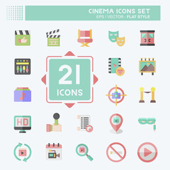 Icon Set Cinema. related to Film symbol. flat style. simple design illustration