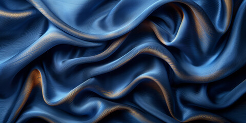 Fototapeta premium navy blue elegant abstract background silk satin fabric nice folds beautiful dark blue background wavy lines copy space 