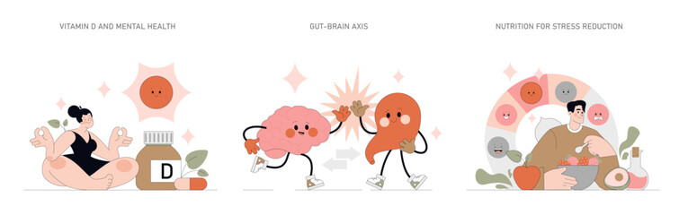 Nutrition And Mental Health. Flat Vector Illustration