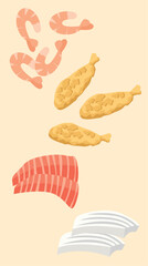 Cooked headless shrimp tempura seafood salmon shushi