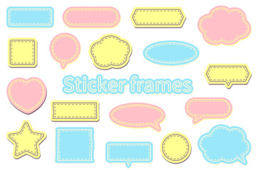 カラフルでポップな縫い物調のステッカー風の吹き出し・フレームイラストセット