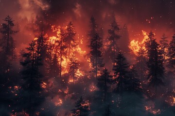 Fototapeta premium forest fires in realistic style by generative ai