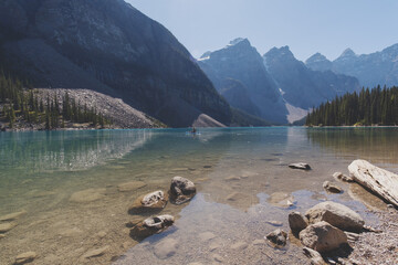 Beautiful views of  Moraine lake in the Canadian Rockies