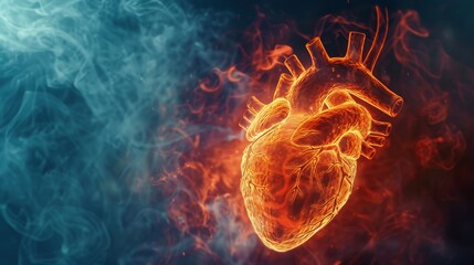 Visualizing heart rhythm variability's influence on cardiovascular health, set against a dynamic smoke background, emphasizing complexity