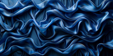 Obraz premium effect wave liquid design your space copy background elegant blue dark pleats soft wavy fabric shiny background texture satin silk blue dark background abstract blue black 