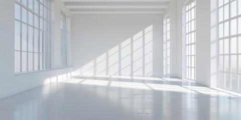Obraz premium Empty White Room with Large Windows