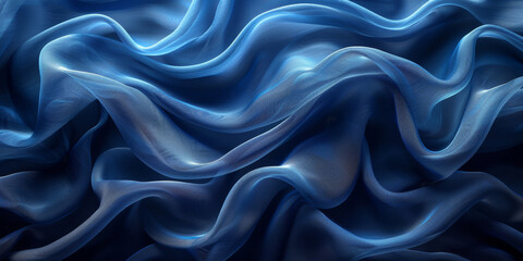 Obraz premium effect wave liquid design your space copy background elegant blue dark pleats soft wavy fabric shiny background texture satin silk blue dark background abstract blue black 