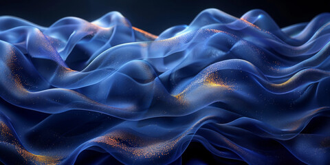 Obraz premium effect wave liquid design your space copy background elegant blue dark pleats soft wavy fabric shiny background texture satin silk blue dark background abstract blue black 