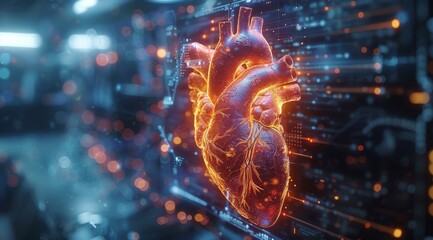 Holographic Medical Visualization: Heart and Hands 3D Holographic Heart with Hands on Monitor