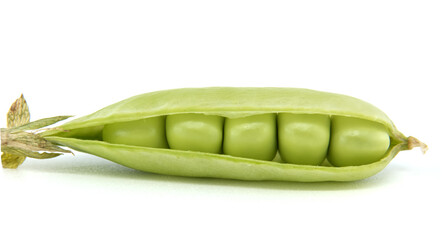 Fresh green peas in a pod on a white background