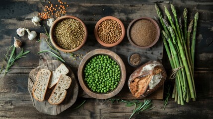 Vitamin B1 Rich Foods: Flat Lay on Rustic Wooden Surface