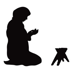 Muslim Pray Silhouette in Simple Design. Isolated on White Background.