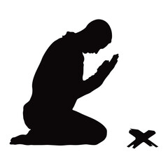 Muslim Pray Silhouette in Simple Design. Isolated on White Background.