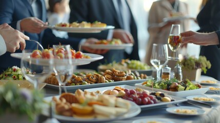 Fototapeta premium Executive Dining Networking Lunch with Professional Colleagues Sharing Gourmet Cuisine