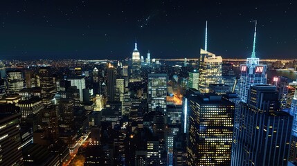 Obraz premium New york city skyline glowing under starry night