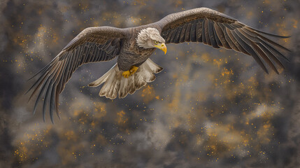 Night Sky Majesty: Bald Eagle Soars Over Fireworks & American Flag